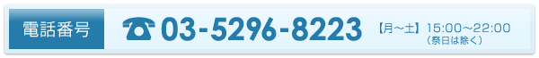 dbԍF03-5296-8223@y`yz15F00`22F00iՓ͏j
